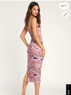 Lulus Mauve/Purple Floral Print Bodycon Midi Dress
